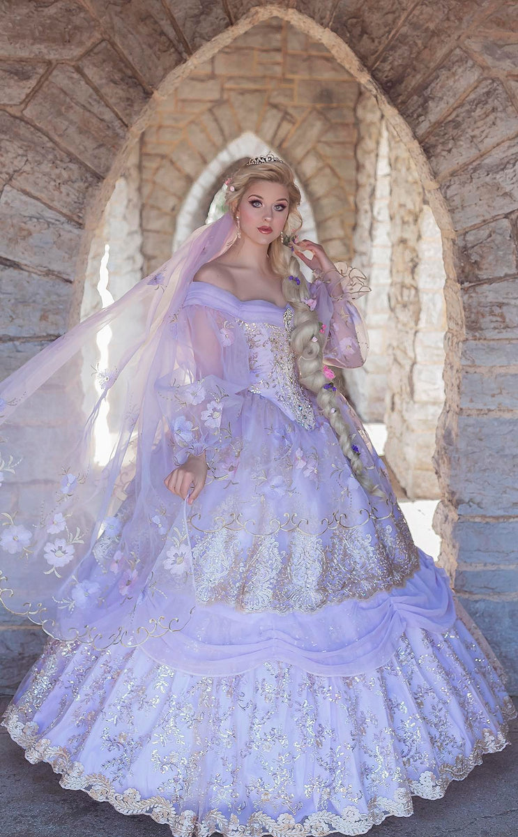 open lace back dress SOLD! Fantasy Belle Rapunzel lavendar/gold Princess Gown Wedding Cospl –  Romantic Threads
