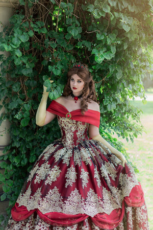 Gorgeous Red/black and Gold Gothic Belle Gown Custom