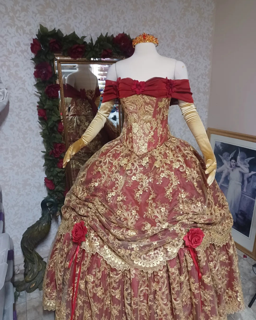 SOLD! Red/Gold Belle Fantasy Gown with Flowers In-Stock! Plus Size Romantic Threads SOLD! Red/Gold Belle Fantasy Gown with Flowers In-Stock! Plus Size Romantic Threads