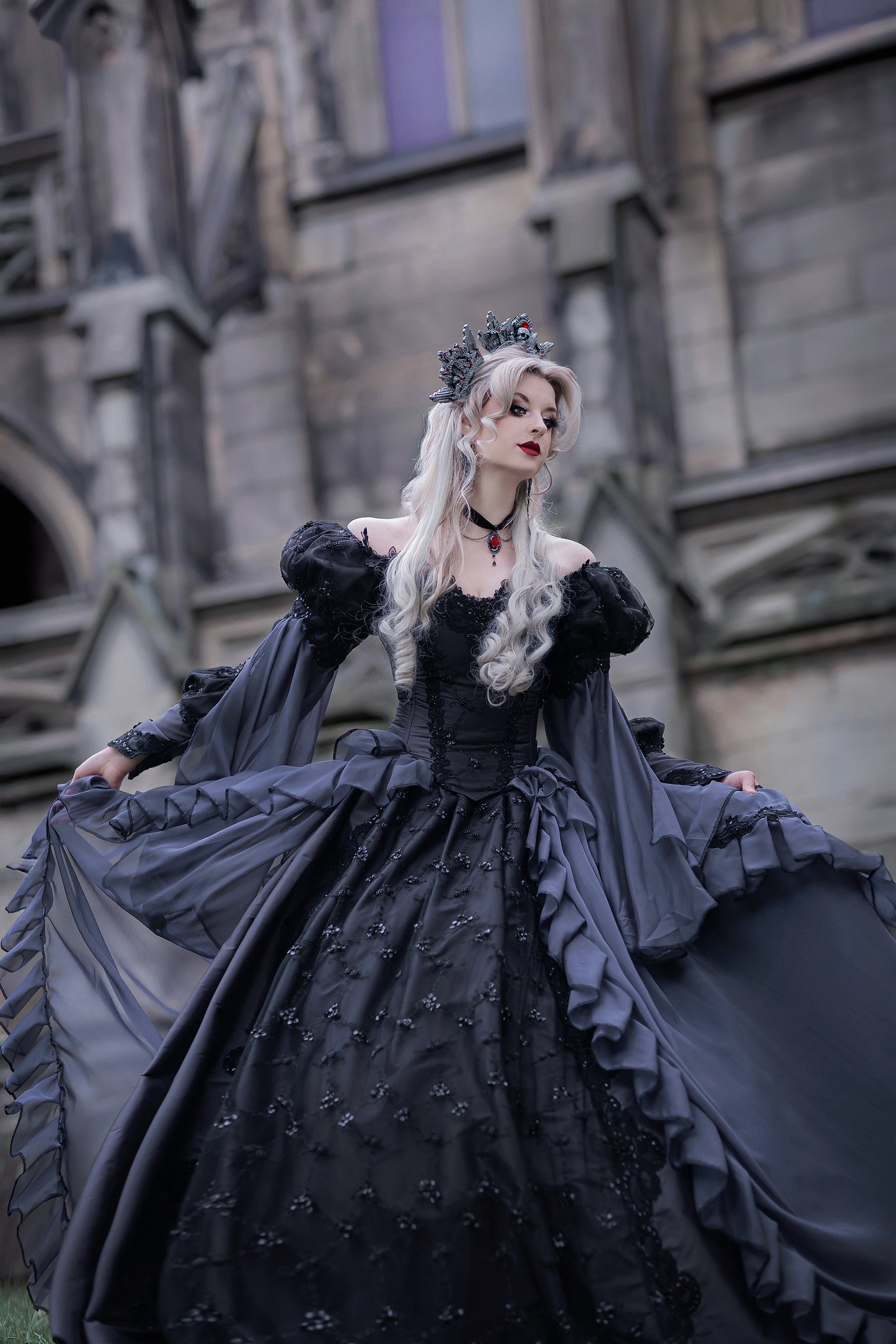 In-Stock! Charcoal/black Gothic Sleeping Beauty Gown Size Medium