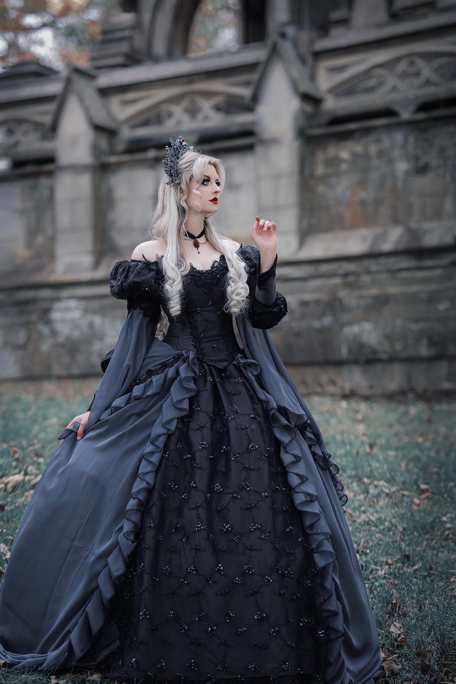 In-Stock! Charcoal/black Gothic Sleeping Beauty Gown Size Medium