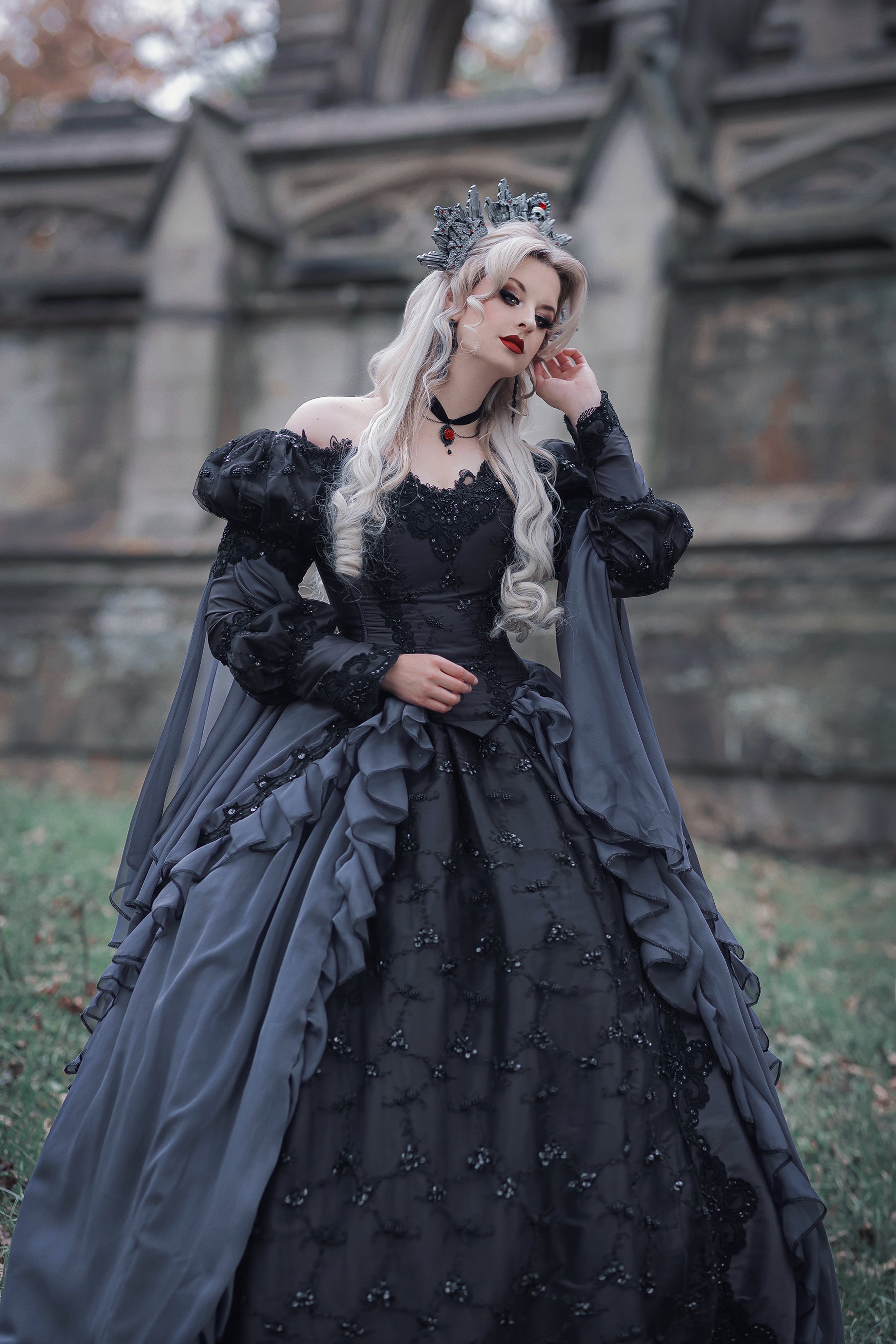 In-Stock! Charcoal/black Gothic Sleeping Beauty Gown Size Medium