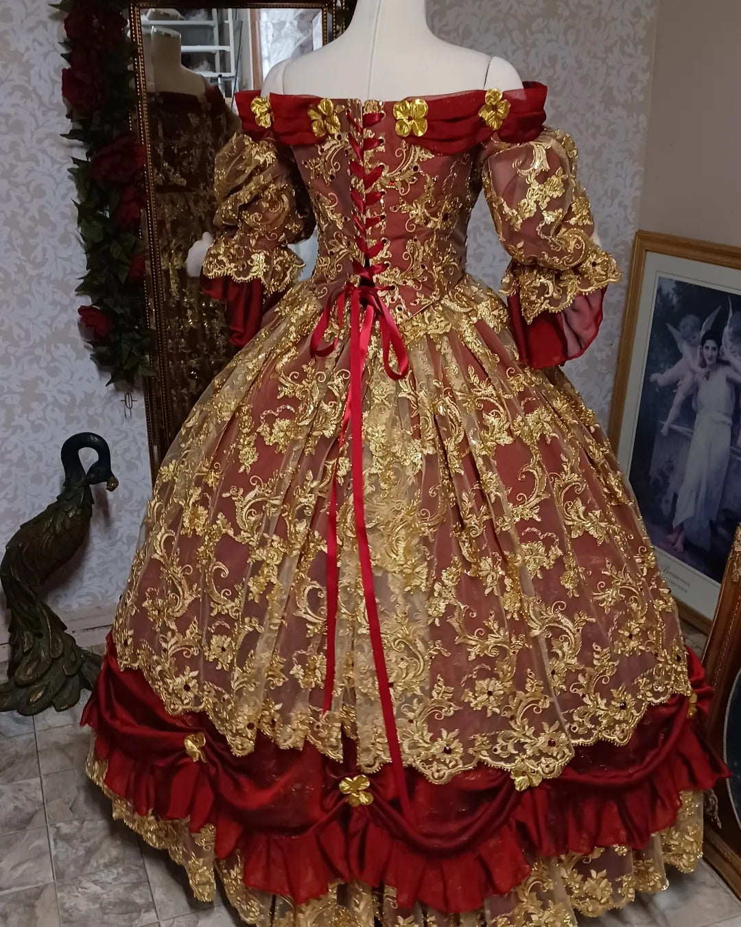 SOLD! Red/Gold One-of-a-Kind Belle Victorian Fantasy Gown In-Stock! Large