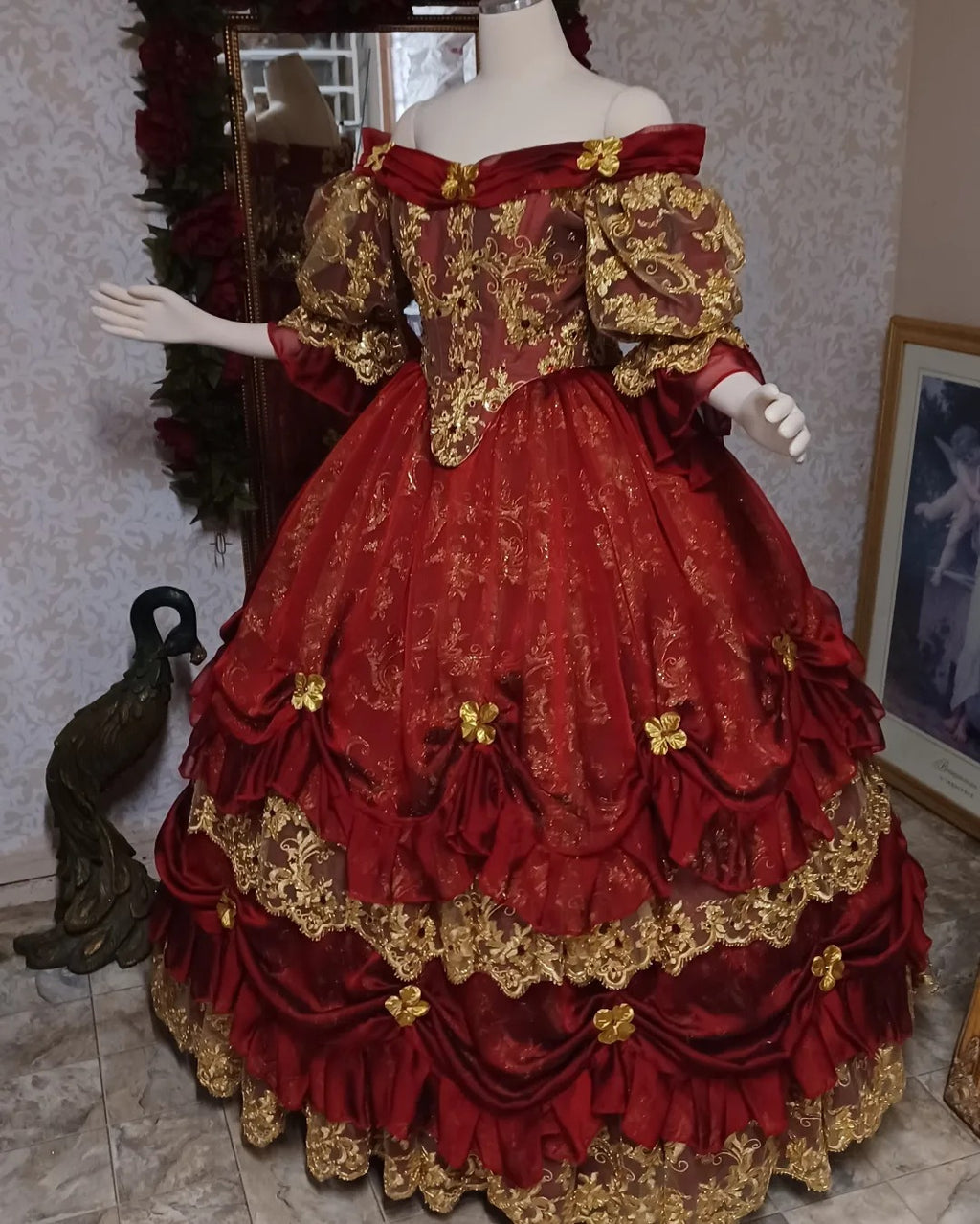 Red/Gold One-of-a-Kind Belle Victorian Fantasy Gown In-Stock! Large