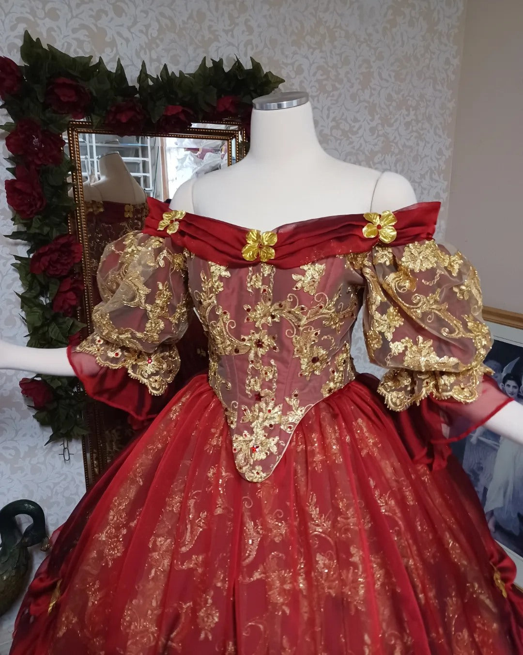 Red/Gold One-of-a-Kind Belle Victorian Fantasy Gown In-Stock! Large