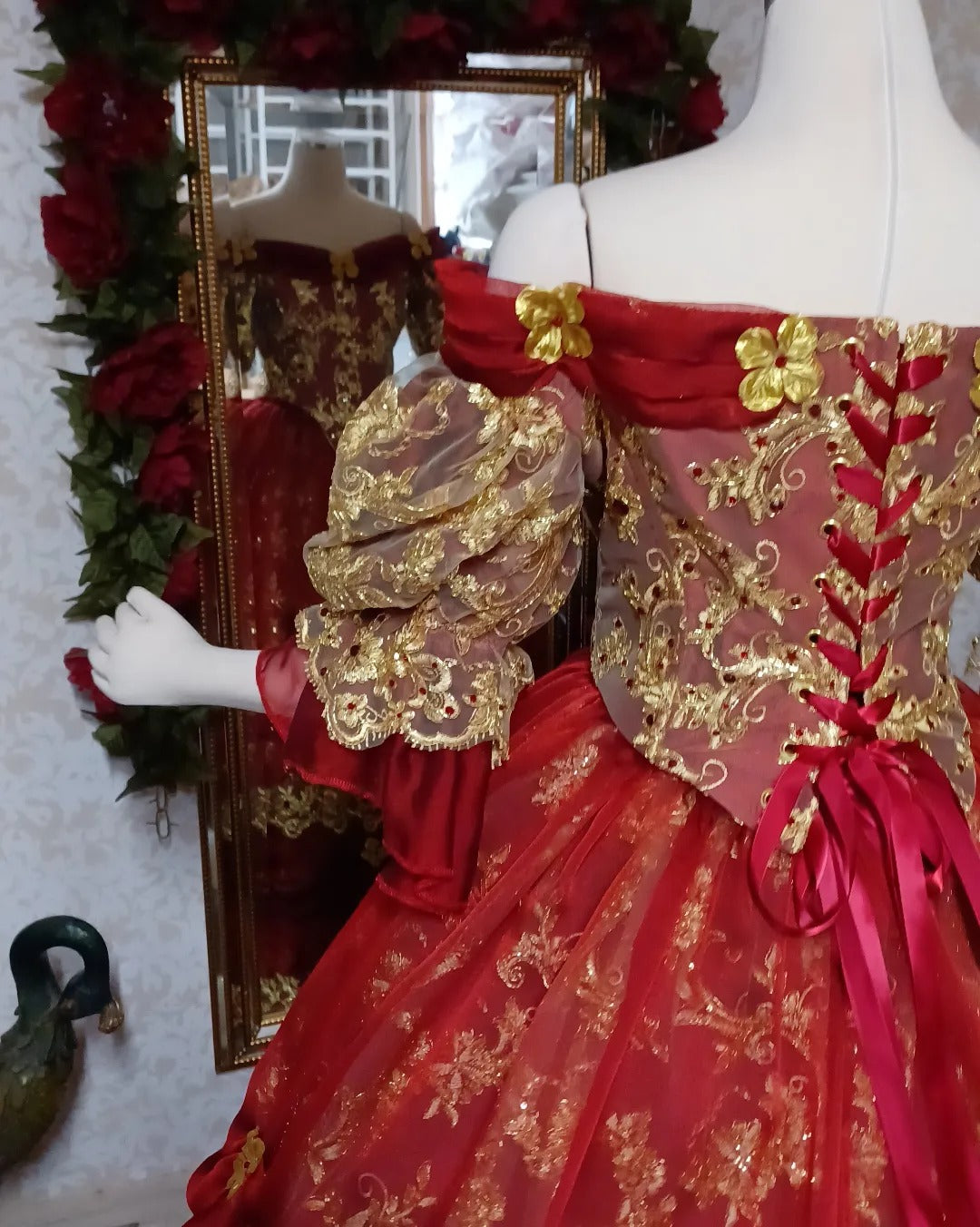 Red/Gold One-of-a-Kind Belle Victorian Fantasy Gown In-Stock! Large