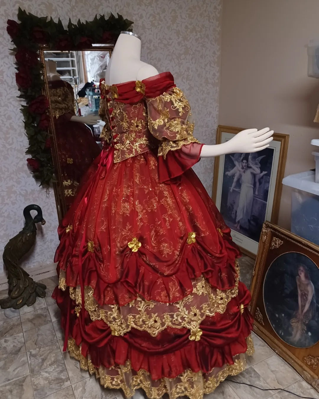 Red/Gold One-of-a-Kind Belle Victorian Fantasy Gown In-Stock! Large