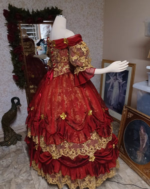 SOLD! Red/Gold One-of-a-Kind Belle Victorian Fantasy Gown In-Stock! Large