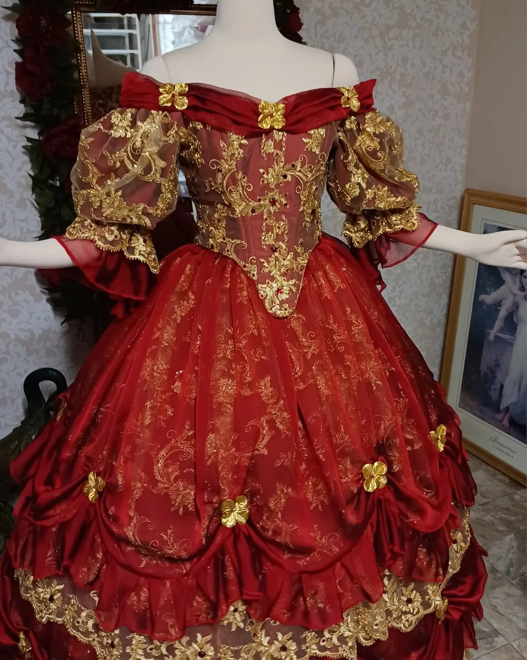 Red/Gold One-of-a-Kind Belle Victorian Fantasy Gown In-Stock! Large