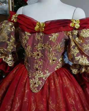 Red/Gold One-of-a-Kind Belle Victorian Fantasy Gown In-Stock! Large