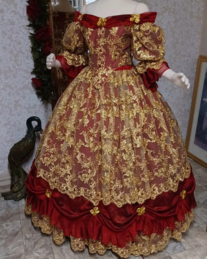 Red/Gold One-of-a-Kind Belle Victorian Fantasy Gown In-Stock! Large