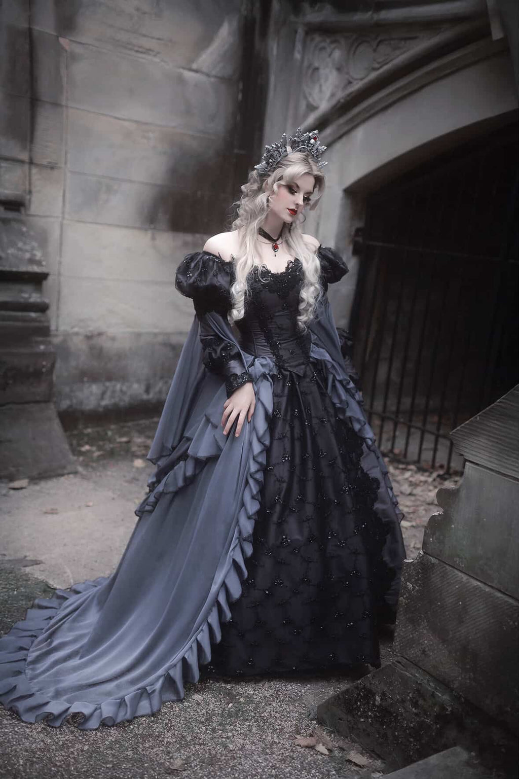 In-Stock! Charcoal/black Gothic Sleeping Beauty Gown Size Medium