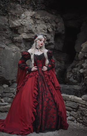 red gothic wedding dress Red/black Gothic Sleeping Beauty Alternative Wedding Gown Romantic Threads