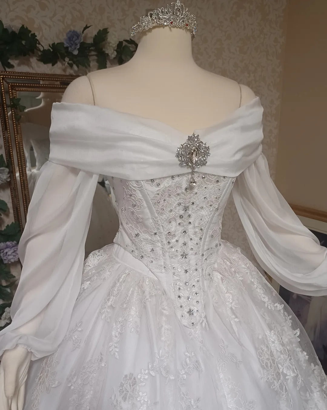 White Victorian Belle Style Gown with Rhinestones and Stars
