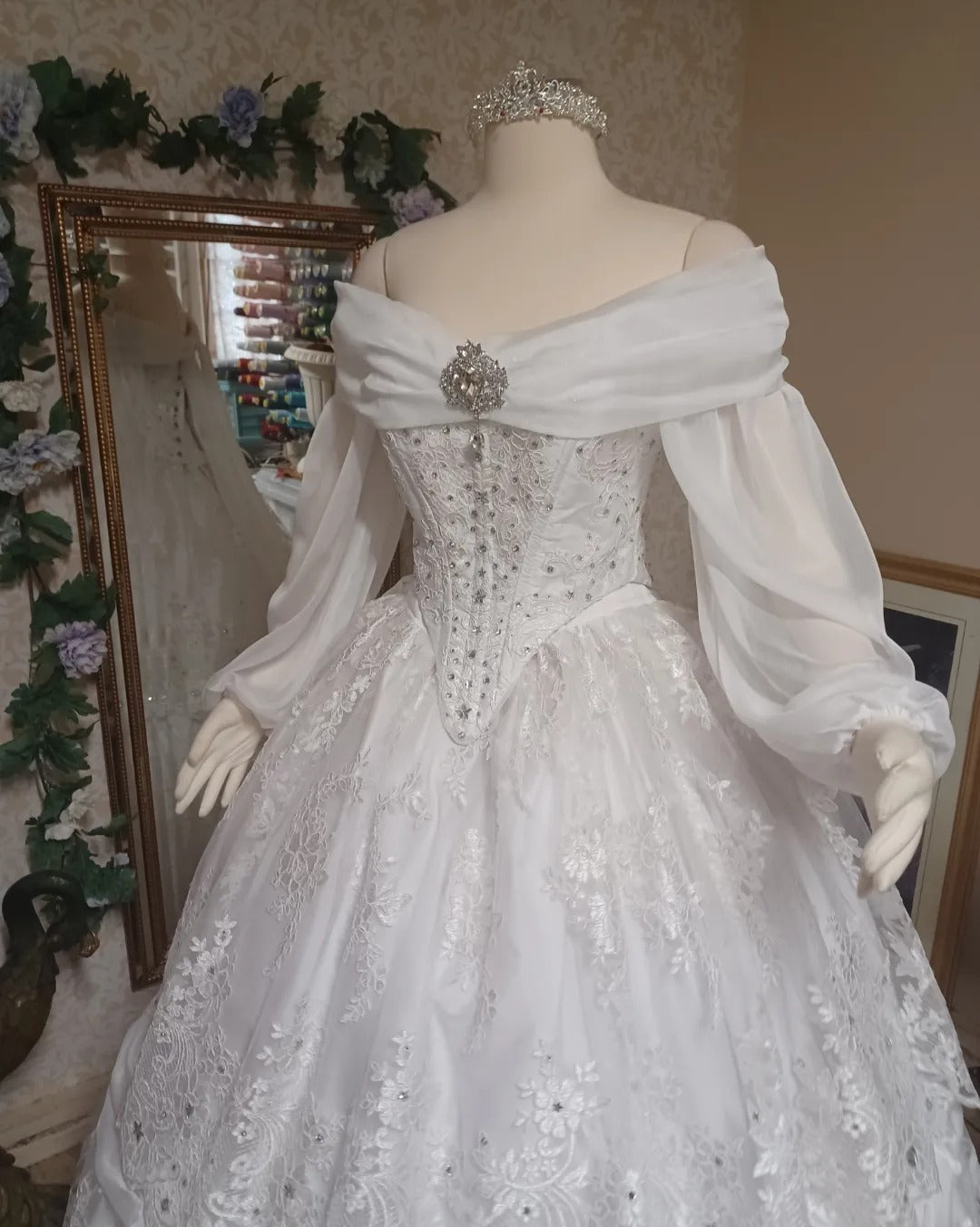 White Victorian Belle Style Gown with Rhinestones and Stars