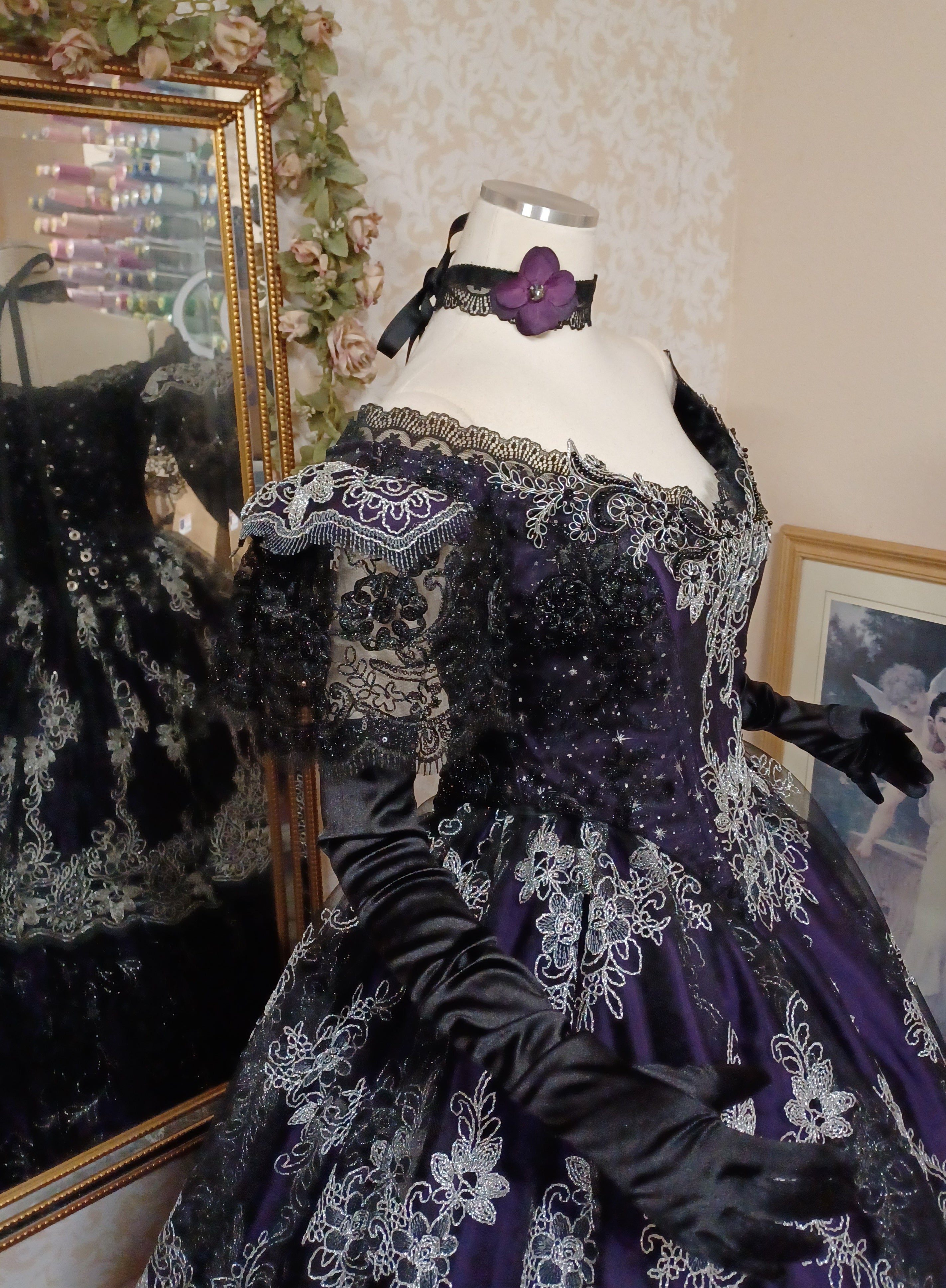 Sale!  Purple, Black and Silver Gothic Victorian Gown -Medium