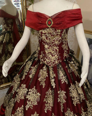 SOLD Gothic Belle Red/Black and Gold Fantasy Beauty and the Beast Gown Medium