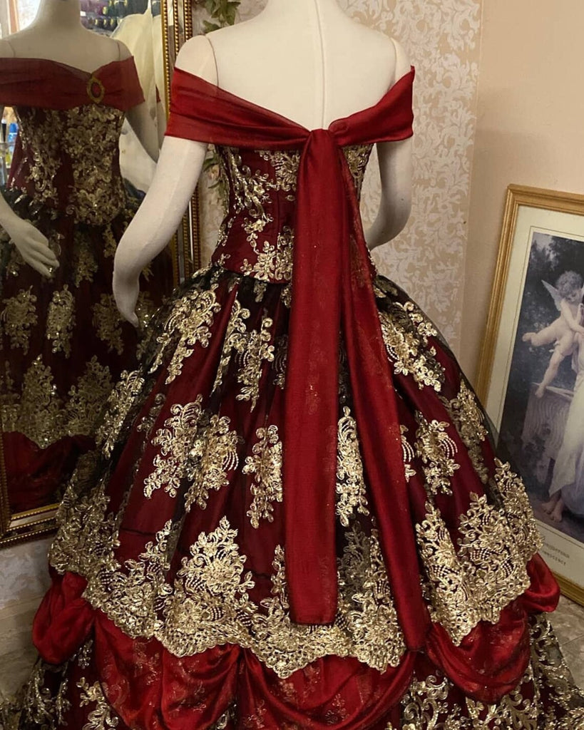 SOLD Gothic Belle Red/Black and Gold Fantasy Beauty and the Beast Gown ...