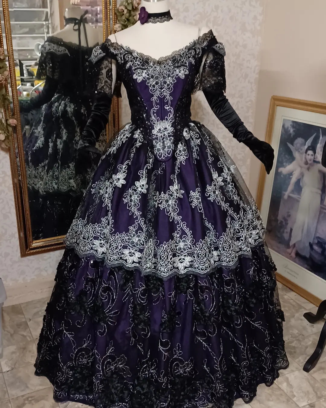 Sale Purple Black and Silver Gothic Victorian Gown Medium