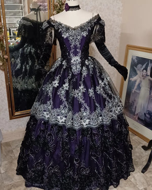 Sale!  Purple, Black and Silver Gothic Victorian Gown -Medium