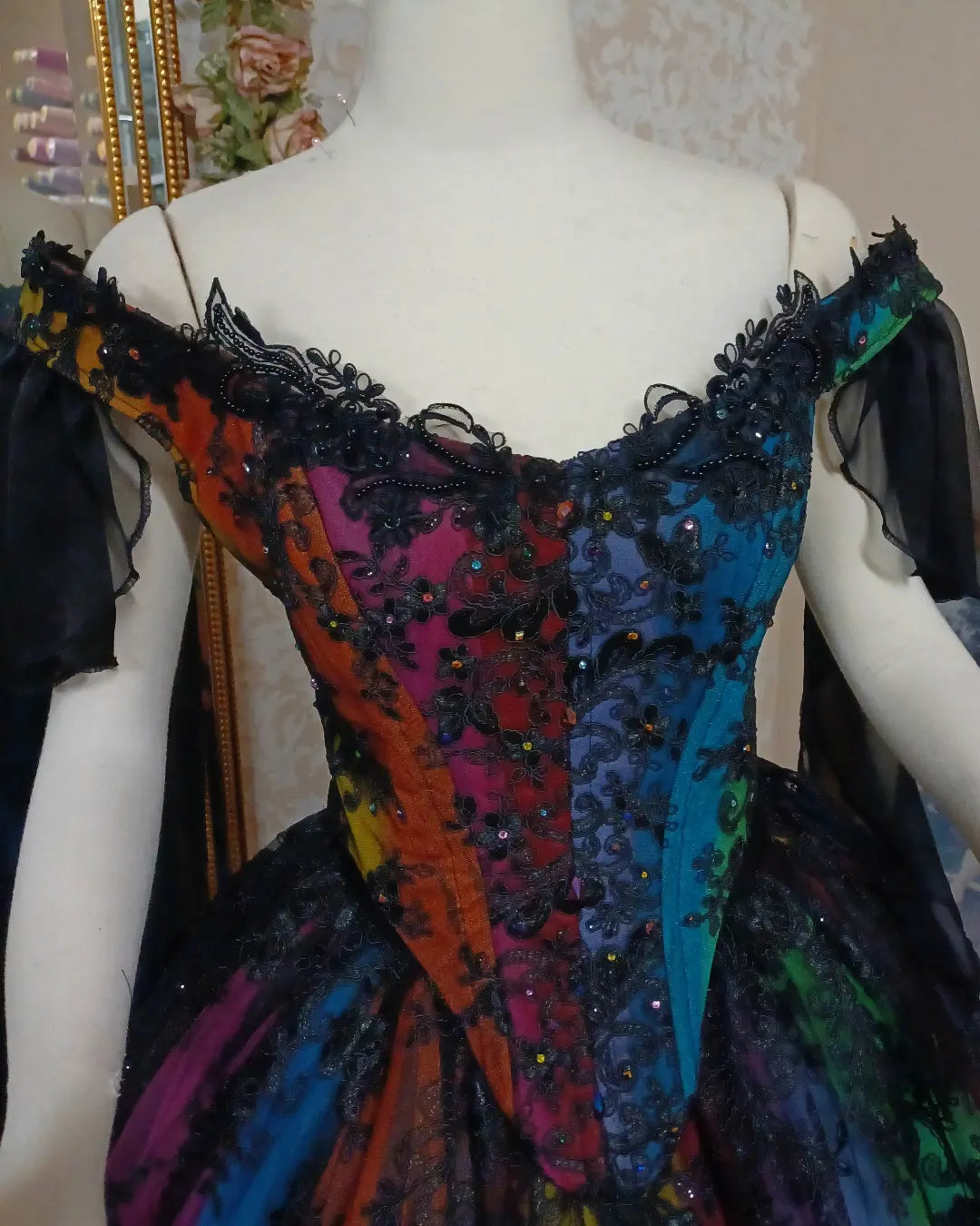 SOLD! Stained Glass Gothic gown!  Size medium- Free Capelet and Crown!