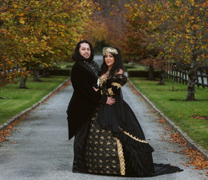 SOLD OUT Black and Gold Plus Size Gothic Sleeping Beauty Velvet Gown