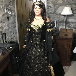 Black and Gold Plus Size Gothic Sleeping Beauty Velvet Gown Romantic Threads Black and Gold Plus Size Gothic Sleeping Beauty Velvet Gown Romantic Threads