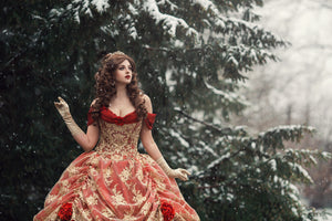 Red/Gold Upscale Fantasy Belle Gown with Flowers Medium Red/Gold Upscale Fantasy Belle Gown with Flowers Medium