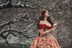 Red/Gold Upscale Fantasy Belle Gown with Flowers