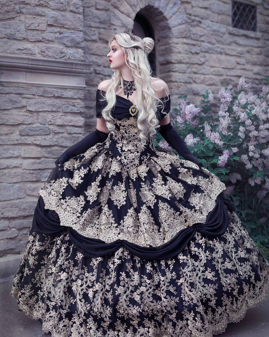 Black and Gold Gothic Belle Gown Plus Size Custom Black and Gold Gothic Belle Gown Plus Size Custom