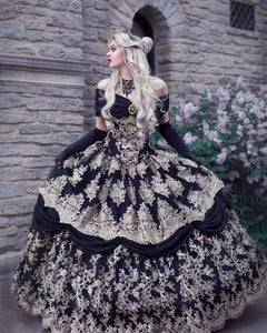 Black and Gold Gothic Belle Gown Plus Size Custom Romantic Threads Black and Gold Gothic Belle Gown Plus Size Custom Romantic Threads
