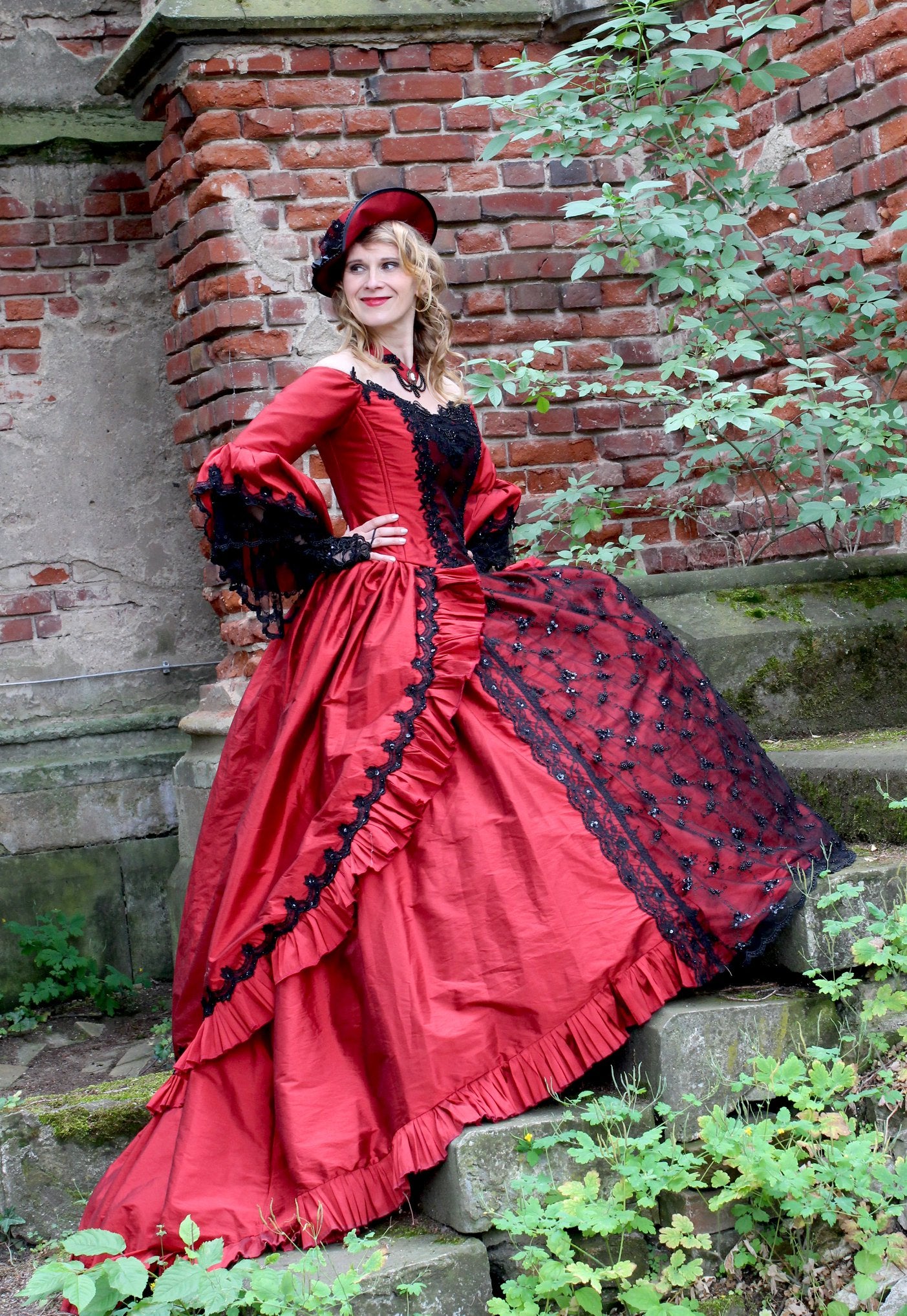 Red Black Marie Antoinette Upscale Victorian Gothic Wedding