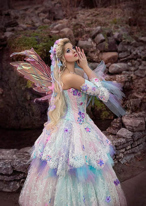 Upscale Fantasy Fae Fairy Gown Light Colors- Convertible Romantic Threads Upscale Fantasy Fae Fairy Gown Light Colors- Convertible Romantic Threads