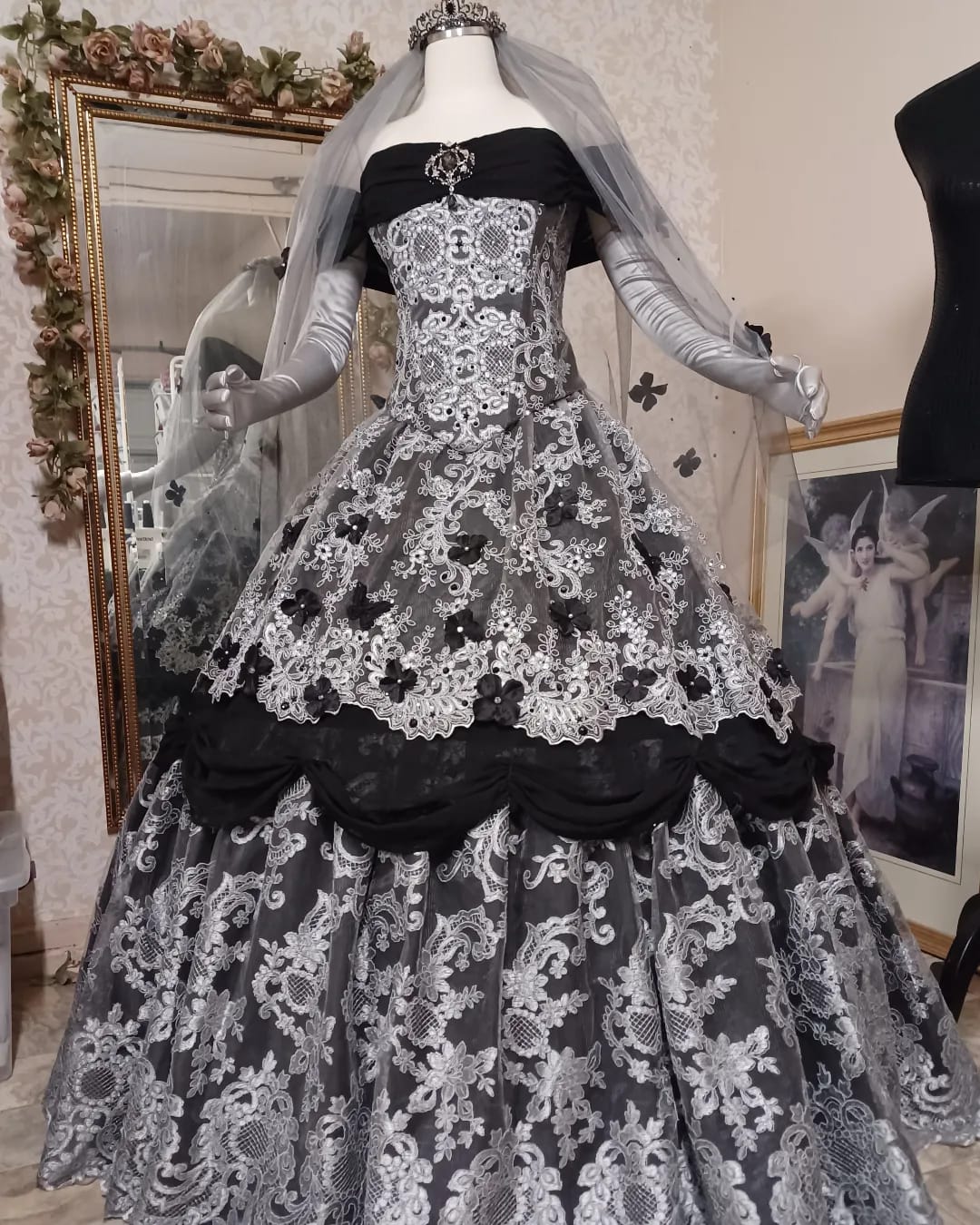 SOLD! Gothic Victorian Grey/Black gown with Flowers and Butterflies Me Romantic Threads SOLD! Gothic Victorian Grey/Black gown with Flowers and Butterflies Me Romantic Threads