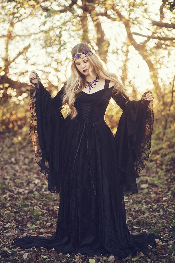 Gothic Black Gwendolyn Velvet and Lace Gown