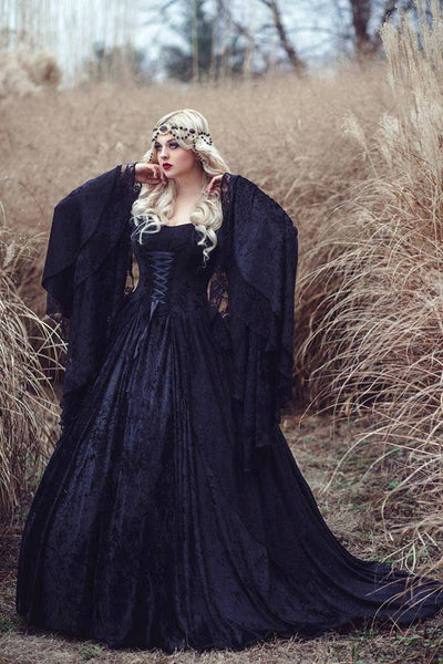 Gothic Black Gwendolyn Velvet and Lace Gown Medium Gothic Black Gwendolyn Velvet and Lace Gown Medium