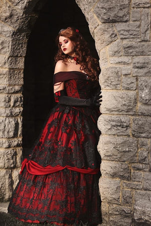 Vintage Red and Black Wedding Dresses 2021 Plus Size Lace Applique Lace-up  Back Corset Top Gothic Sleeping Beauty Bride Gowns