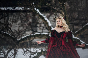 gothic black and red wedding dresses Red/black Gothic Sleeping Beauty Alternative Wedding Gown – Romantic Threads