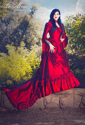 red gothic victorian dress Crimson Red Victorian 1890s Dress, Gothic Edwardian Gown, Dramatic Belle Epoque Ballgown