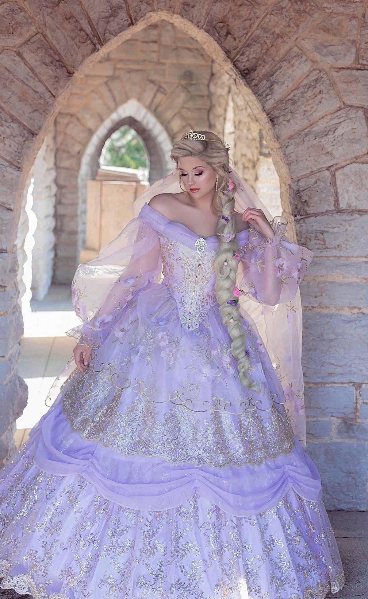 SOLD! Fantasy Belle Rapunzel lavendar/gold Princess Gown Wedding Cosplay