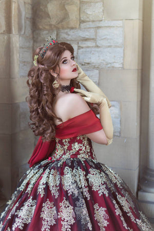 SOLD Gothic Belle Red/Black and Gold Fantasy Beauty and the Beast Gown Romantic Threads SOLD Gothic Belle Red/Black and Gold Fantasy Beauty and the Beast Gown Romantic Threads