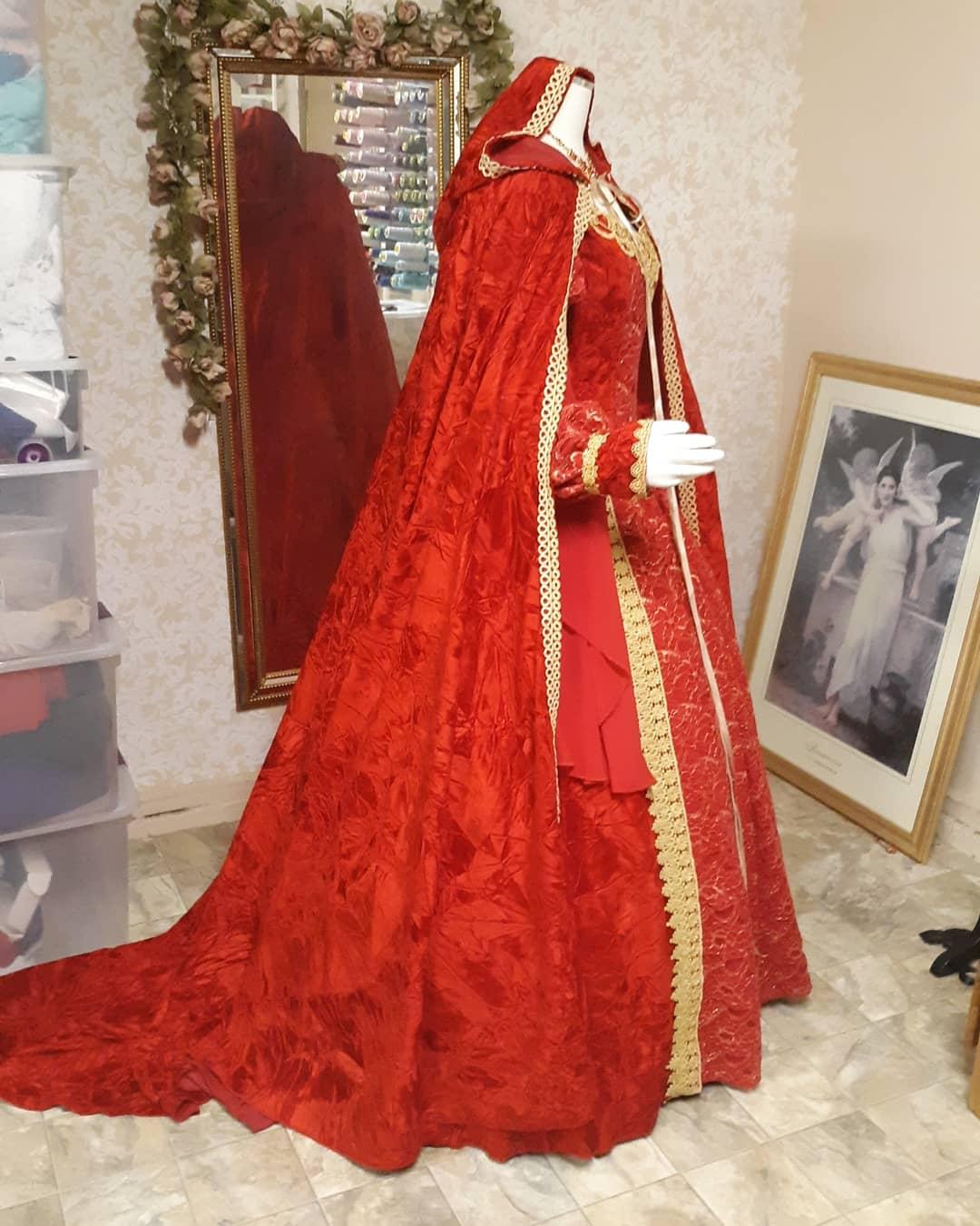 SOLD-Red/Gold Sleeping Beauty Gown Velvet, Lace and Chiffon