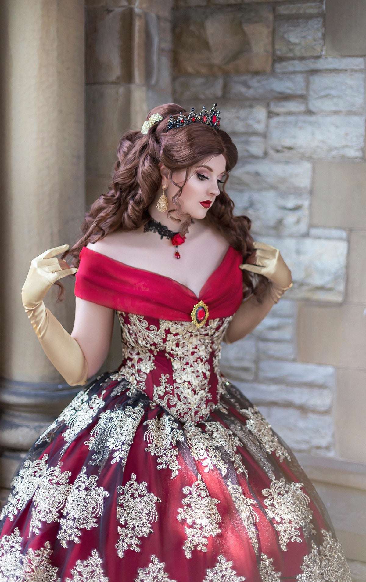 Gorgeous Red/black and Gold Gothic Belle Gown Custom Gorgeous Red/black and Gold Gothic Belle Gown Custom