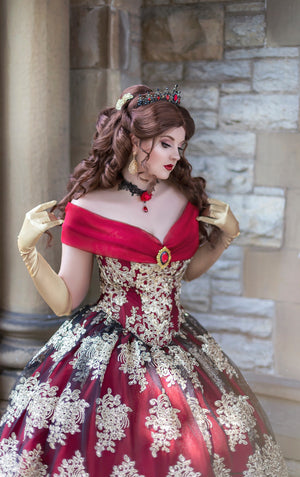 Gorgeous Red/black and Gold Gothic Belle Gown Custom Romantic Threads Gorgeous Red/black and Gold Gothic Belle Gown Custom Romantic Threads