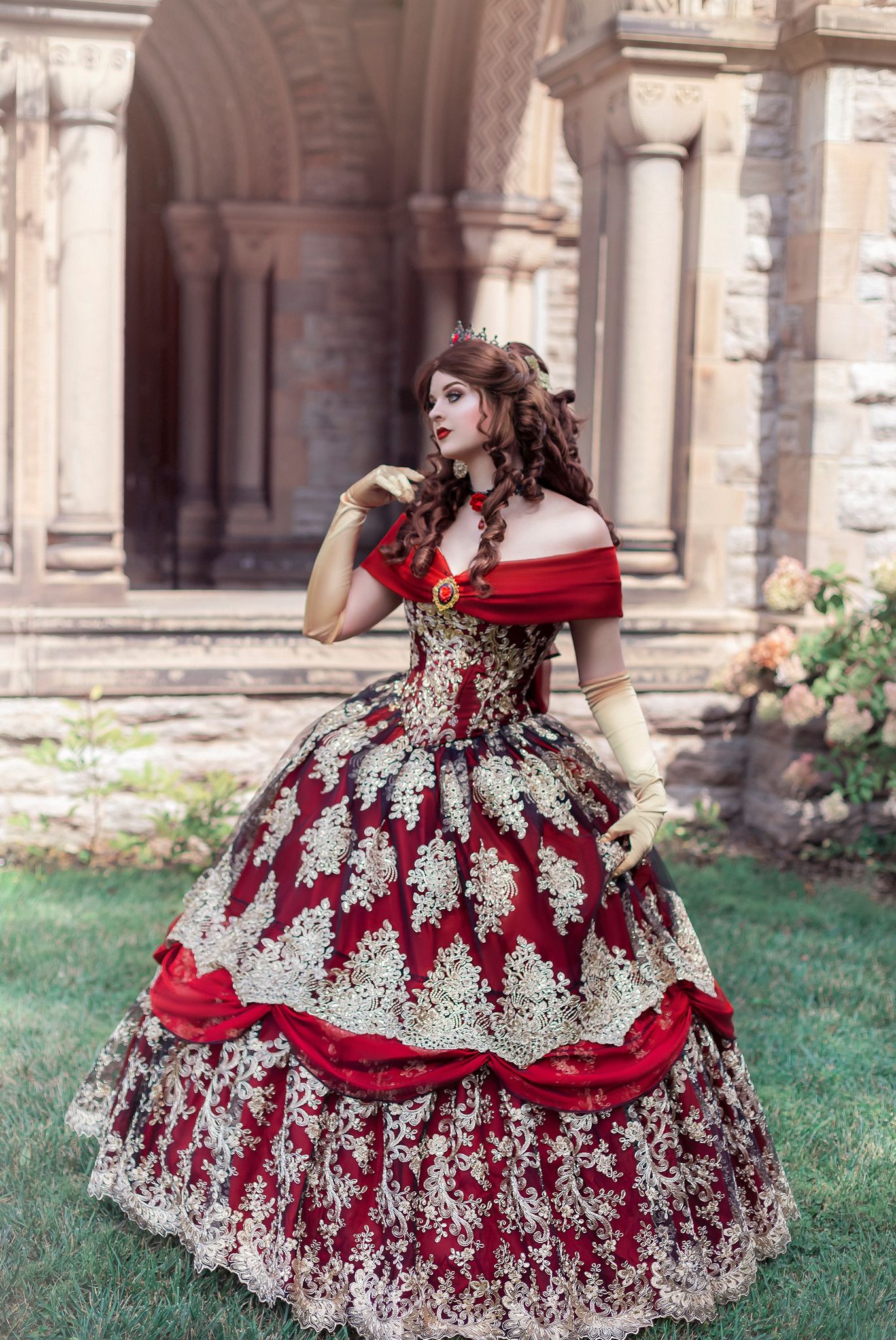 SOLD Gothic Belle Red/Black and Gold Fantasy Beauty and the Beast Gown Medium