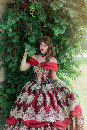 SOLD Gothic Belle Red/Black and Gold Fantasy Beauty and the Beast Gown Romantic Threads SOLD Gothic Belle Red/Black and Gold Fantasy Beauty and the Beast Gown Romantic Threads