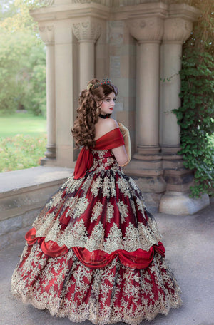 SOLD OUT Gorgeous Red/black and Gold Gothic Belle Gown Custom