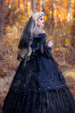 Starry Night Gown  Victorian Gothic Wedding Gown New style....black lace and stars