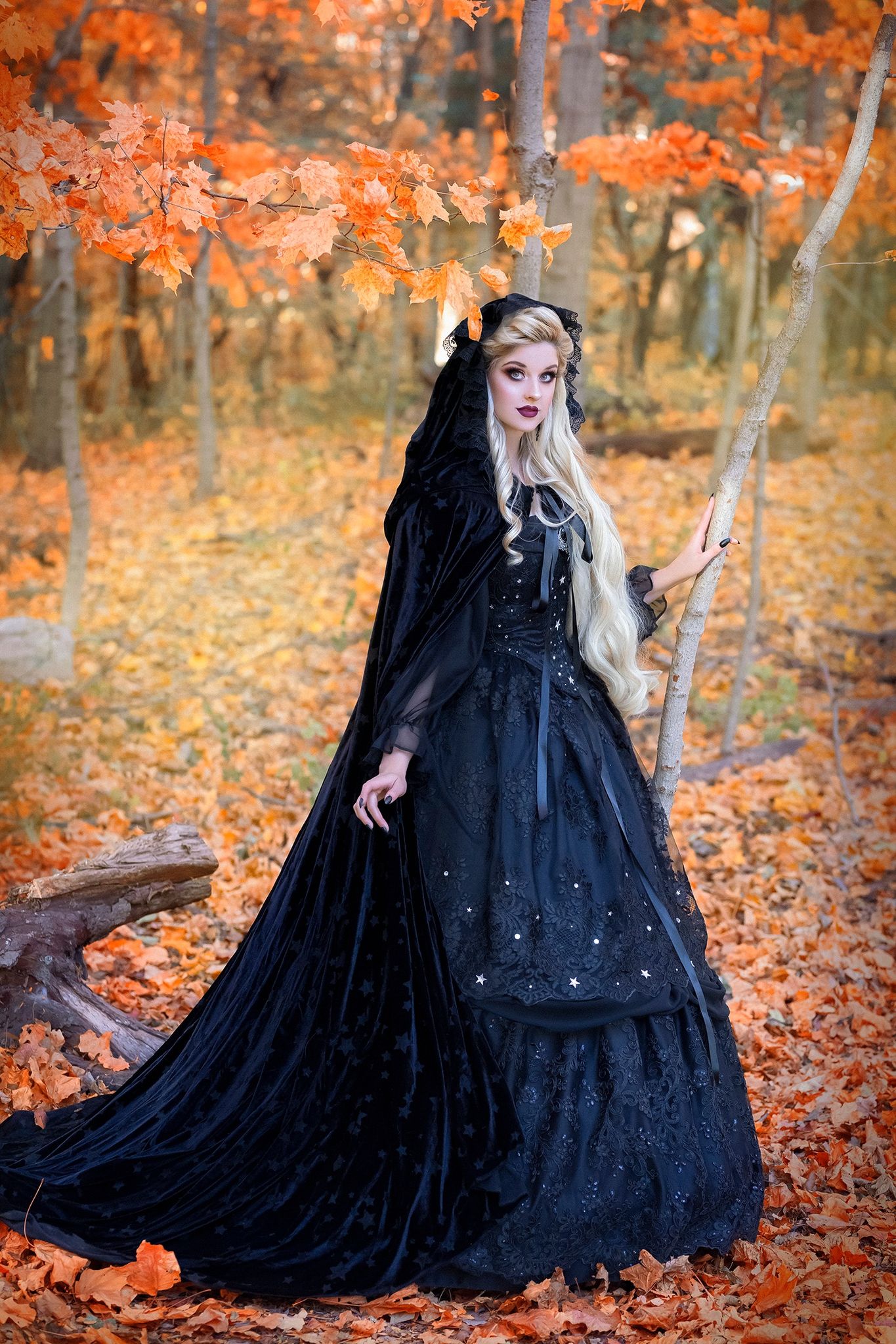 SOLD OUT Starry Night Gown  Victorian Gothic Wedding Gown New style....black lace and stars