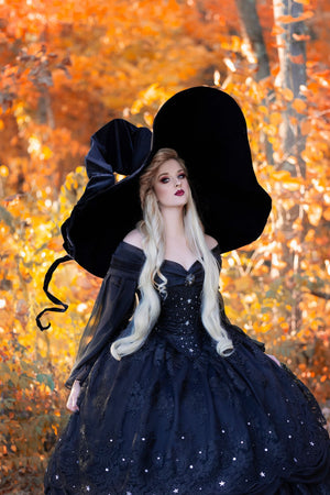 SOLD! Black Starry Night Gothic/Victorian Gown with Stars + veil, tiara...Medium